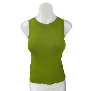 MNG Mango Women's Green Ribbed Knit Crew Neck Sleeveless Sweater Tank Top Size M